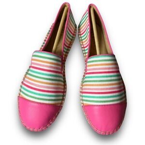 Talbots Striped Espadrille Flats Pink Green Orange Canvas Casual Shoes 6.5M New